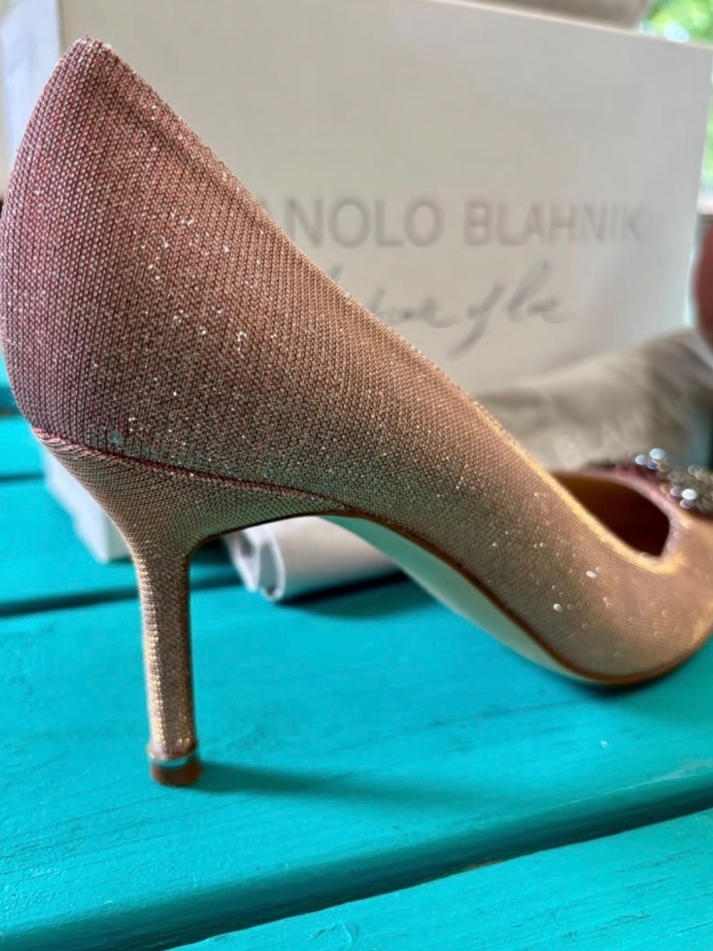 Manolo Blahnik glitter Hangisi 70- size 38 (7.5-8) heels- wedding shoes - Picture 3 of 10